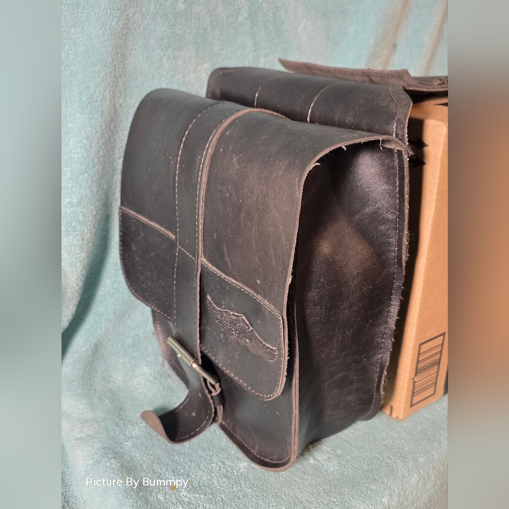 Harley Davidson Vintage Genuine Leather Embossed Logo Whipstich Travelbags